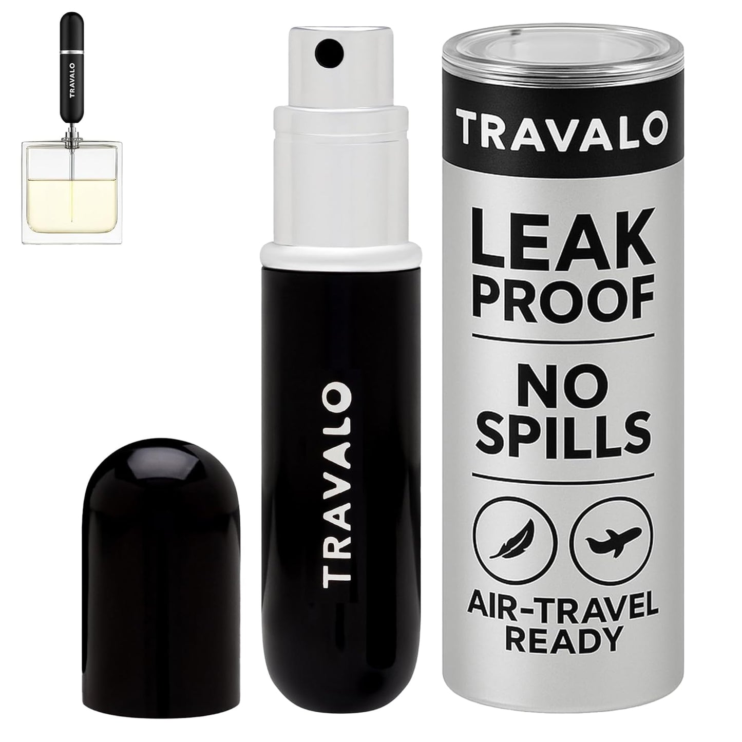 Travalo Classic HD Perfume Atomizer - Leak-Proof and TSA Approved for Air Travel - Reusable, Airtight, Easy-Fill Mini Pump Sprayer - Lightweight, Elegant Design w/Volume Window - Black 0.17oz
