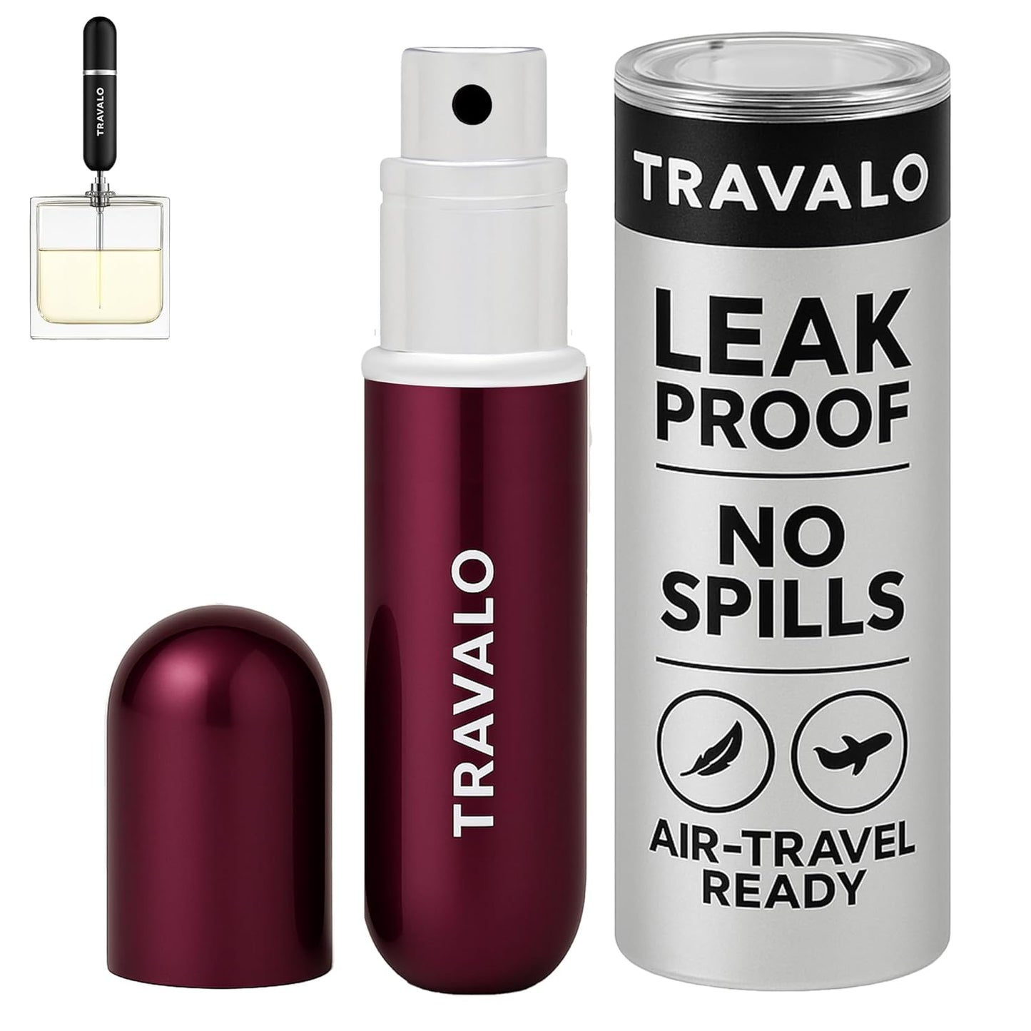 Travalo Classic HD Perfume Atomizer - Leak-Proof and TSA Approved for Air Travel - Reusable, Airtight, Easy-Fill Mini Pump Sprayer - Lightweight, Elegant Design w/Volume Window - Black 0.17oz