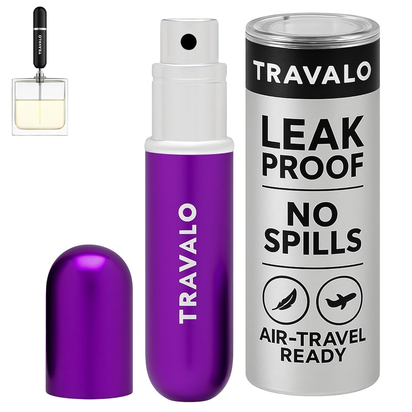 Travalo Classic HD Perfume Atomizer - Leak-Proof and TSA Approved for Air Travel - Reusable, Airtight, Easy-Fill Mini Pump Sprayer - Lightweight, Elegant Design w/Volume Window - Black 0.17oz